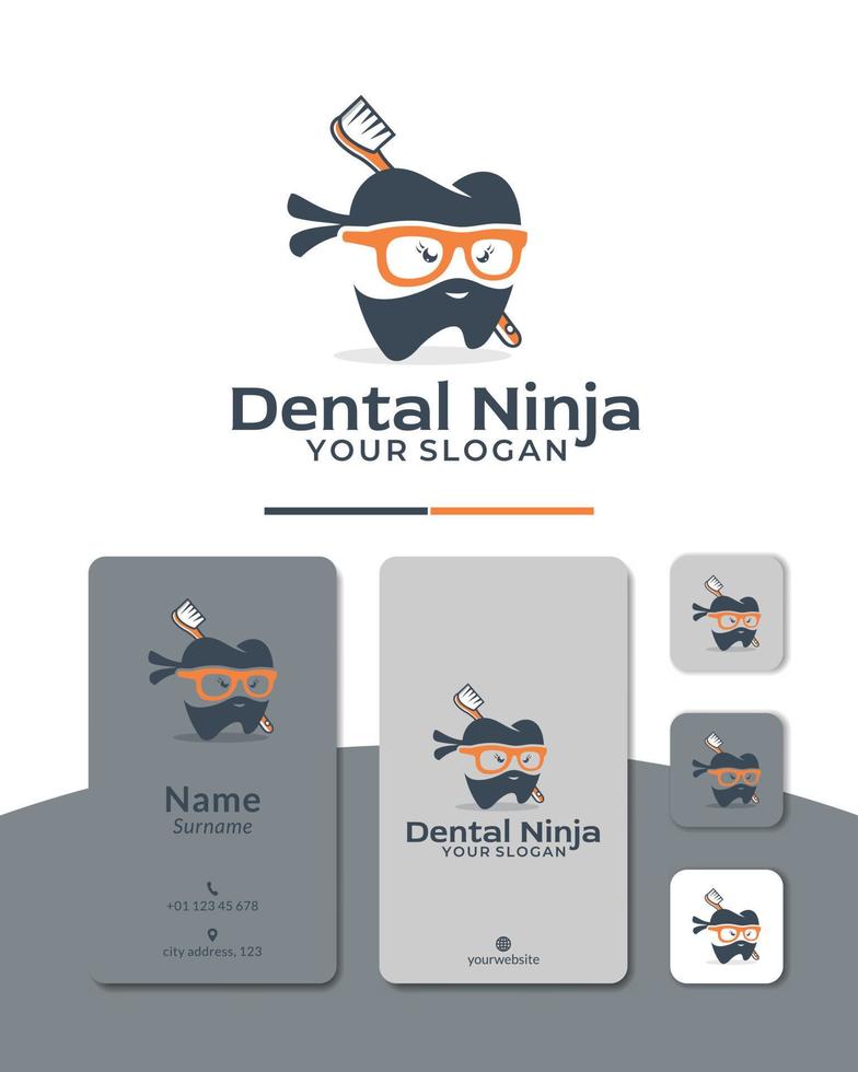 ninja dental con vector de diseño de logotipo de cepillo, o geek dental