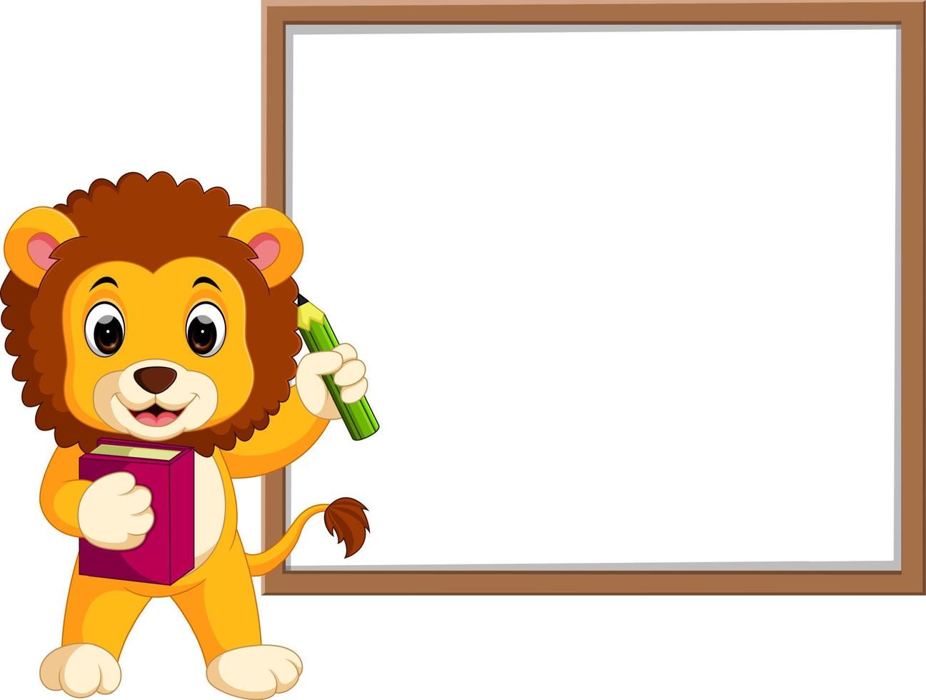 cute lion cartoon with whiteboard vector