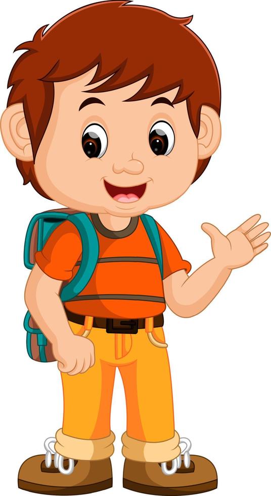cute boy with backpack cartoon vector