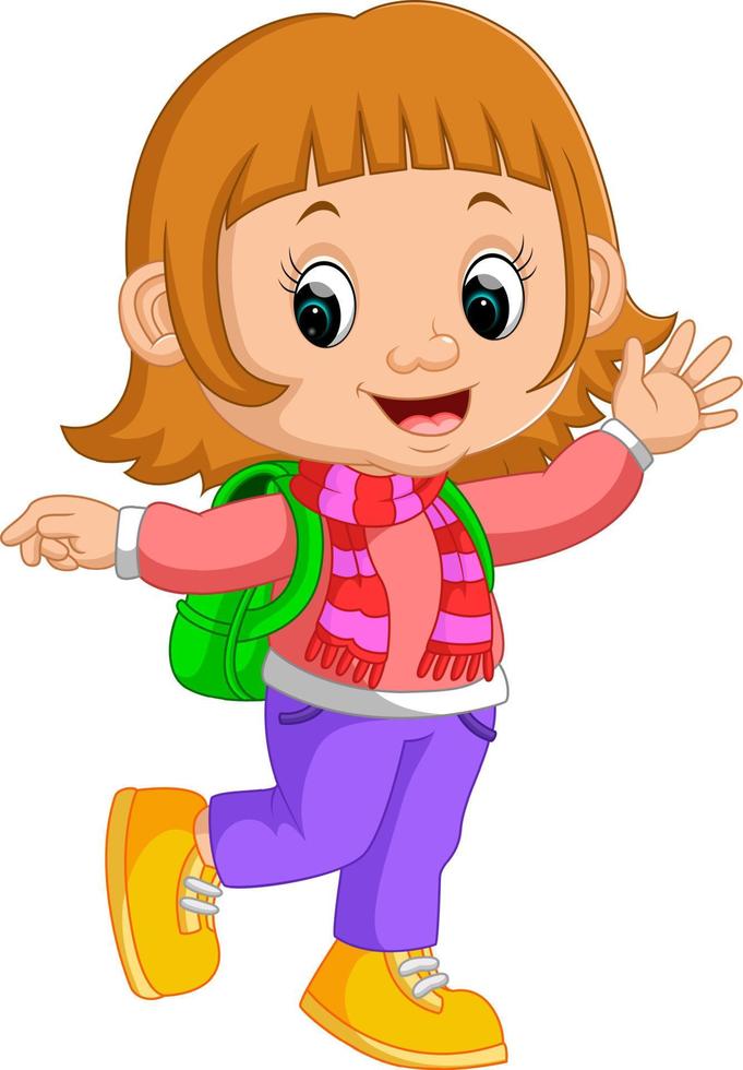 Cute girl go to school cartoon vector