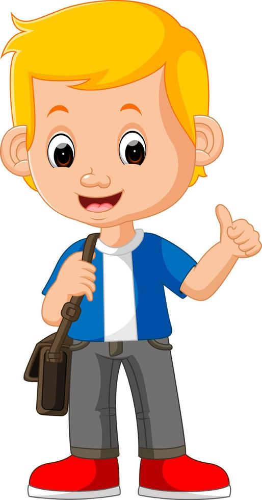 Cute boy with backpack cartoon vector