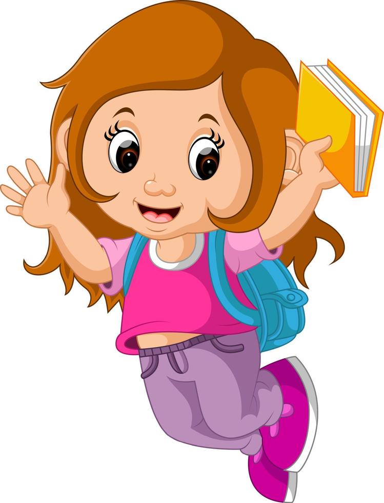 School girl cartoon walking vector