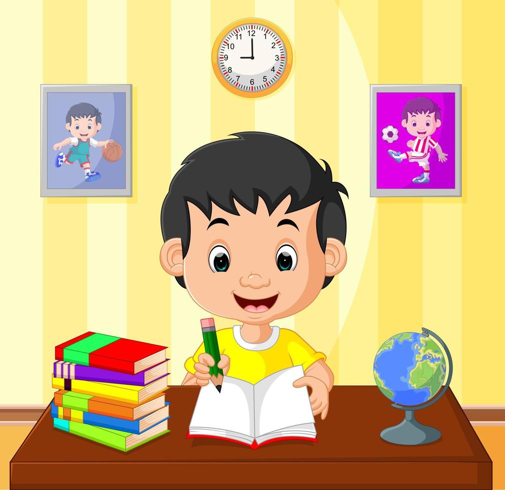 niño feliz estudiando vector