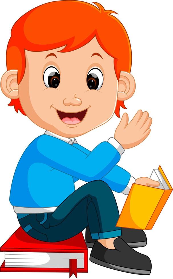 kids boy reading book vector