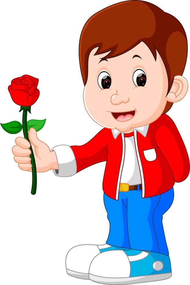 boy with a rose flower cartoon vector