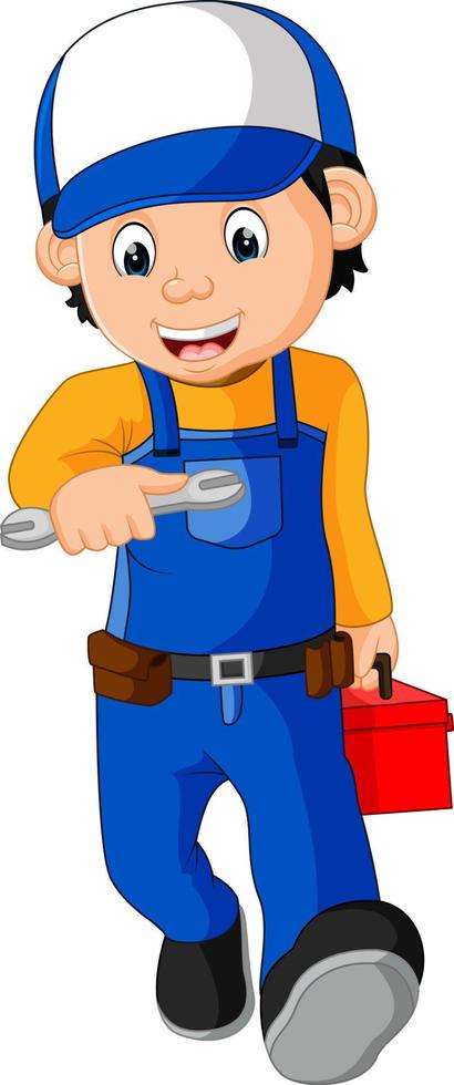 mechanic holding utility box vector