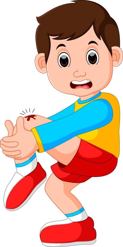 boy crying with a scratch on his knee vector