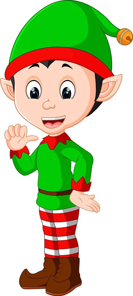 Cute christmas elf cartoon presenting vector