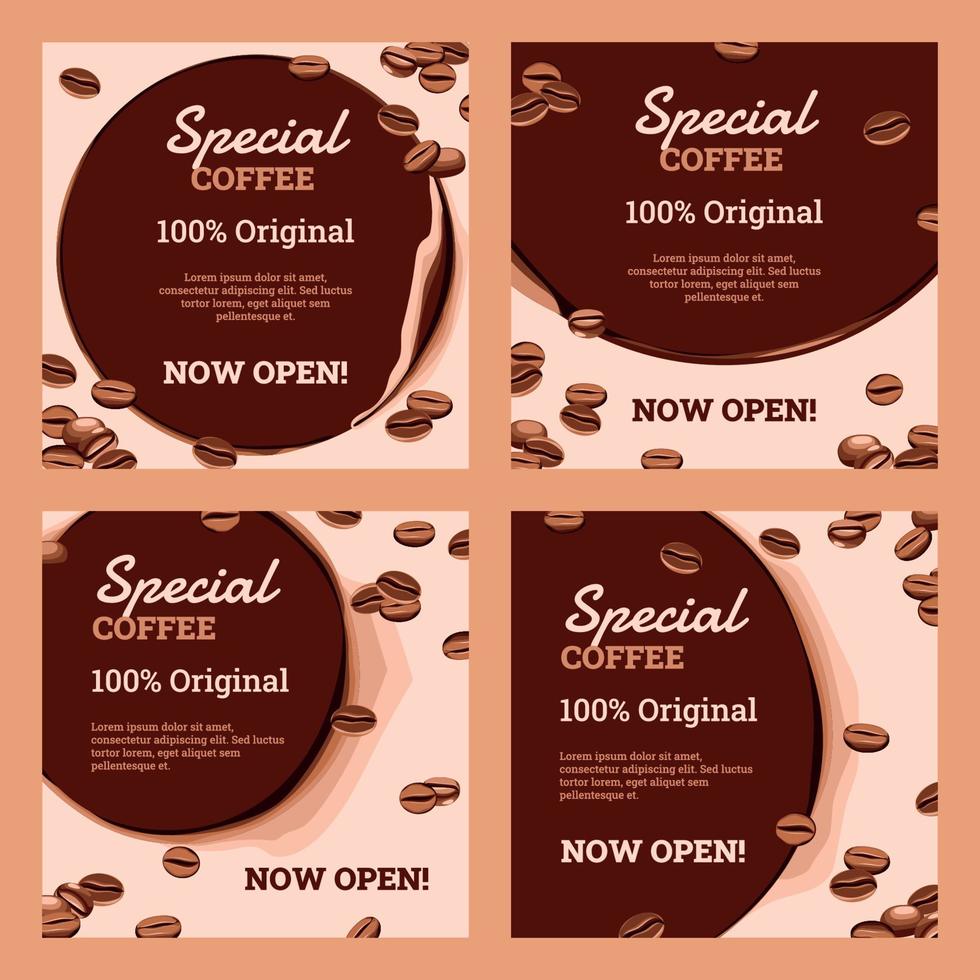 Social Media Templates with Coffee Beans Background vector