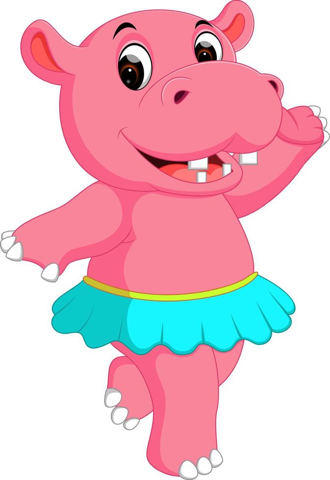 cute hippo dancing cartoon vector