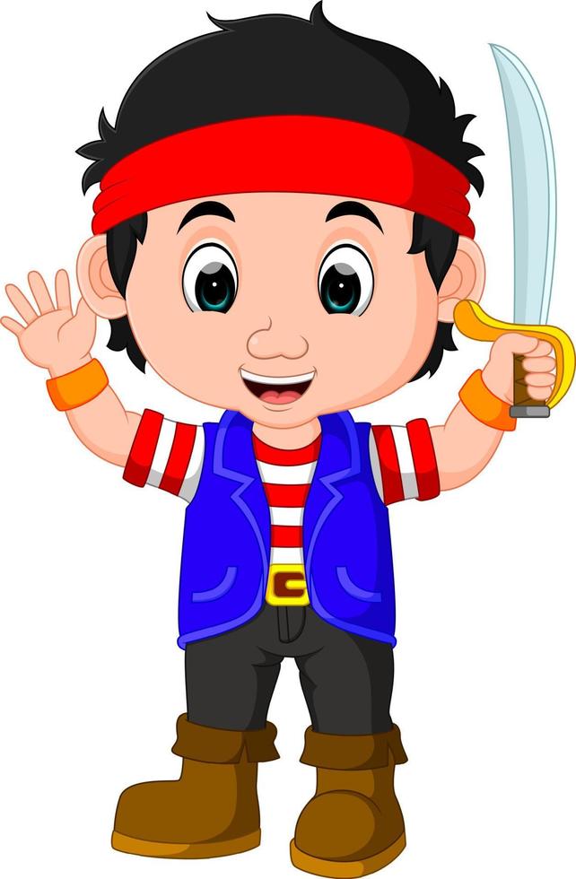 niño, niño, pirata, caricatura vector