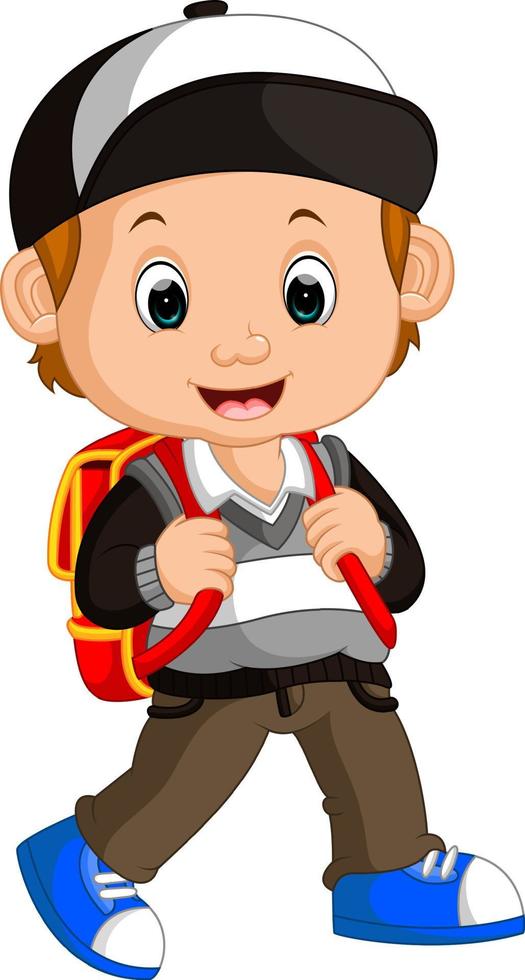 Cute boy go to school vector