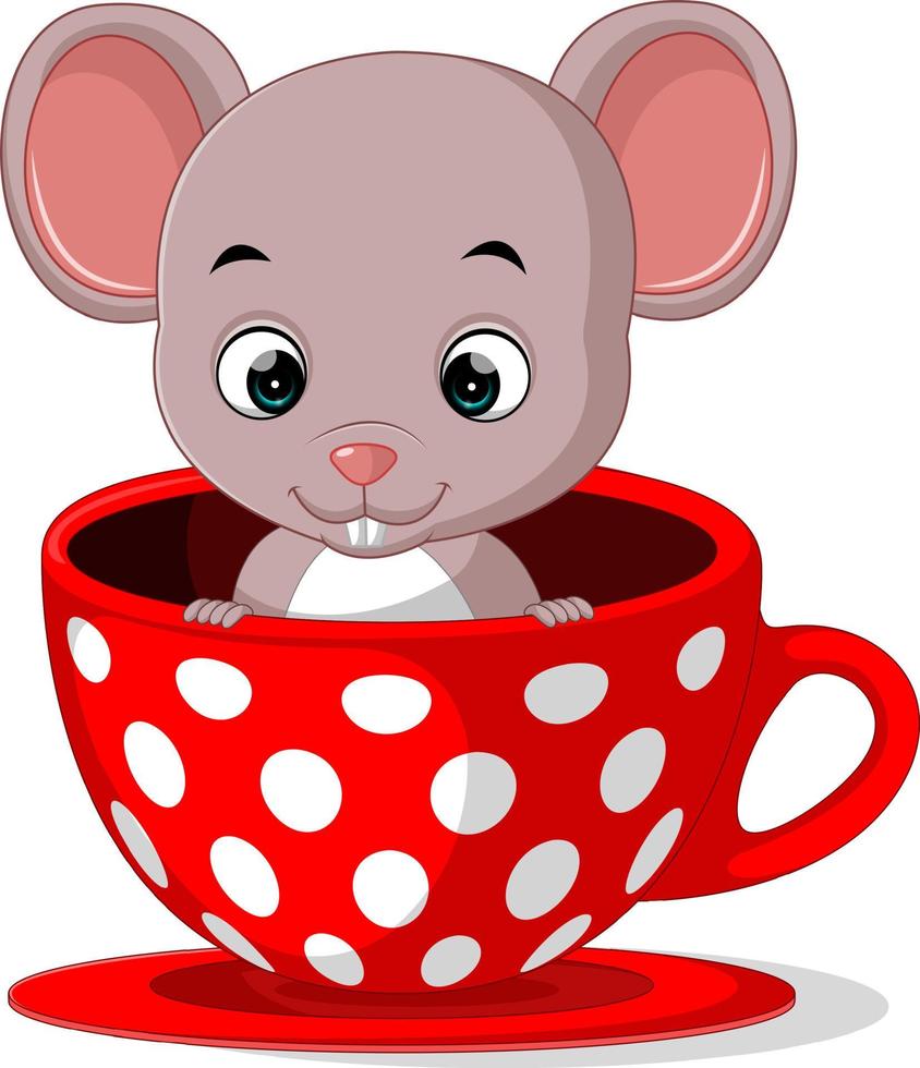 lindo ratón de dibujos animados en una taza vector