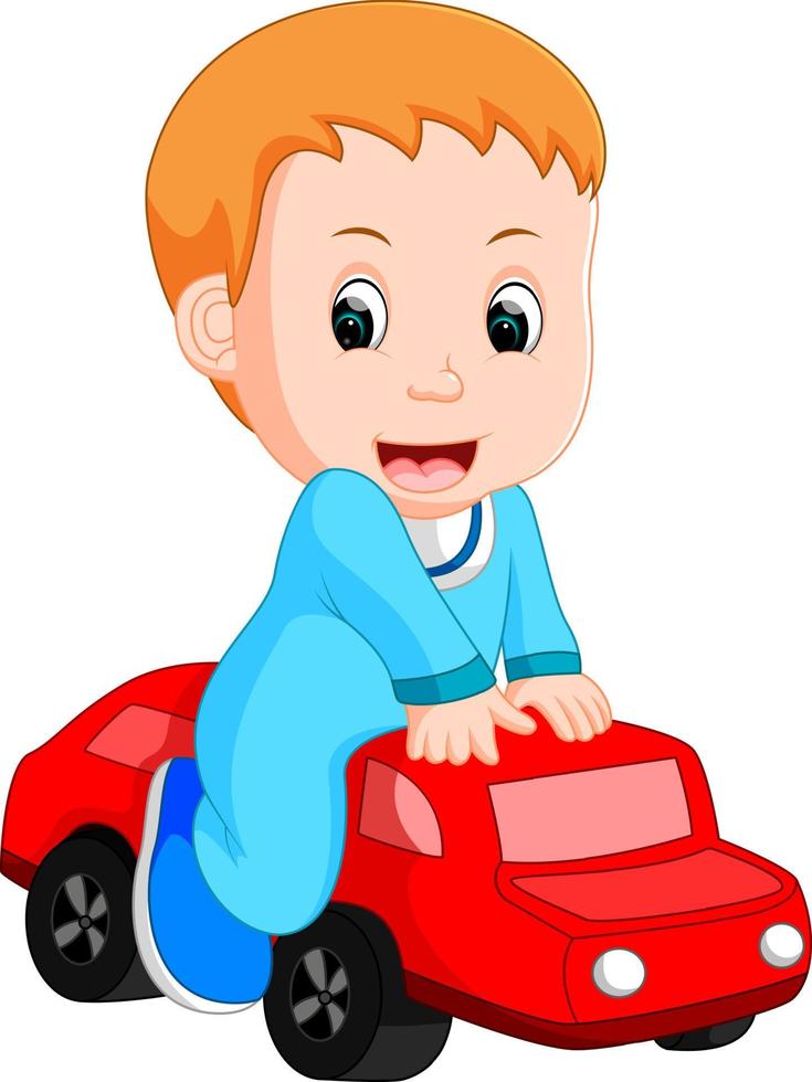 niño juega con un coche de juguete vector
