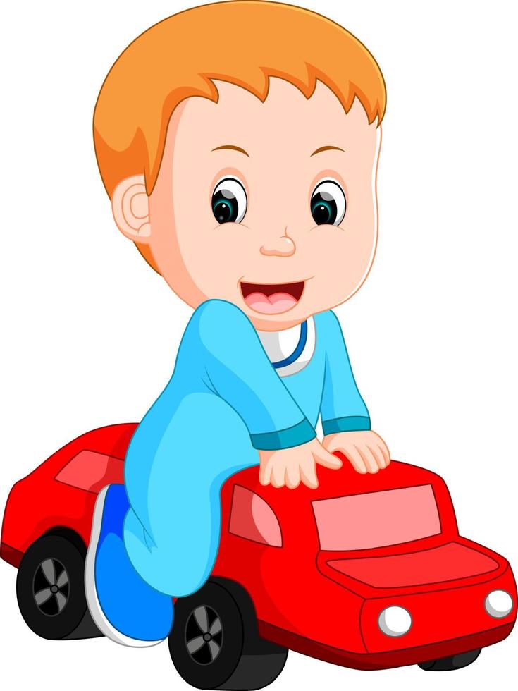baby Boy plays with a toy car vector