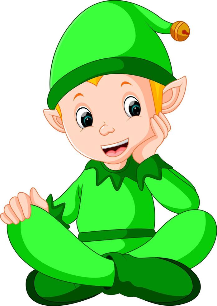 sitting cute Christmas Elf vector