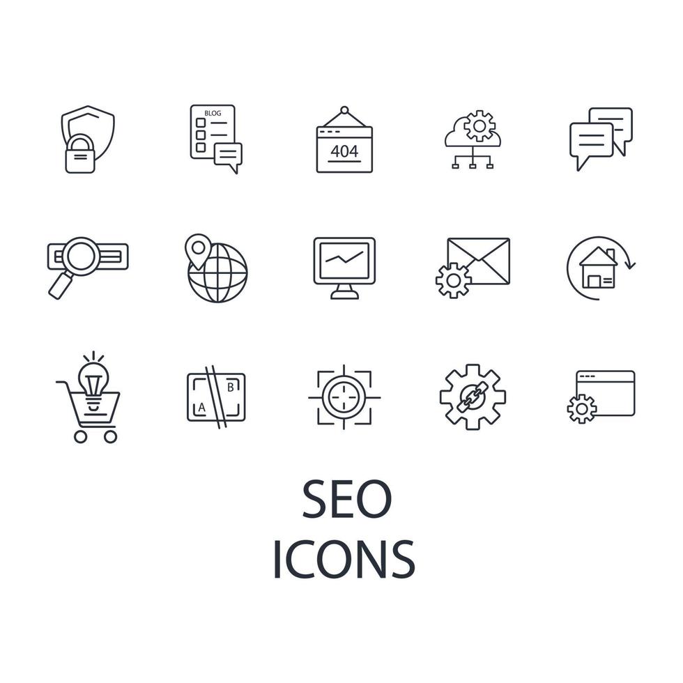 conjunto de iconos de seo. elementos de vector de símbolo de paquete de seo para web de infografía