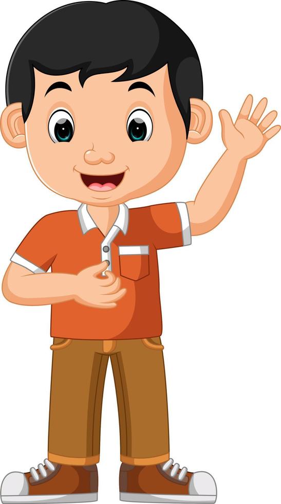 lindo, niño, ondulación, caricatura vector