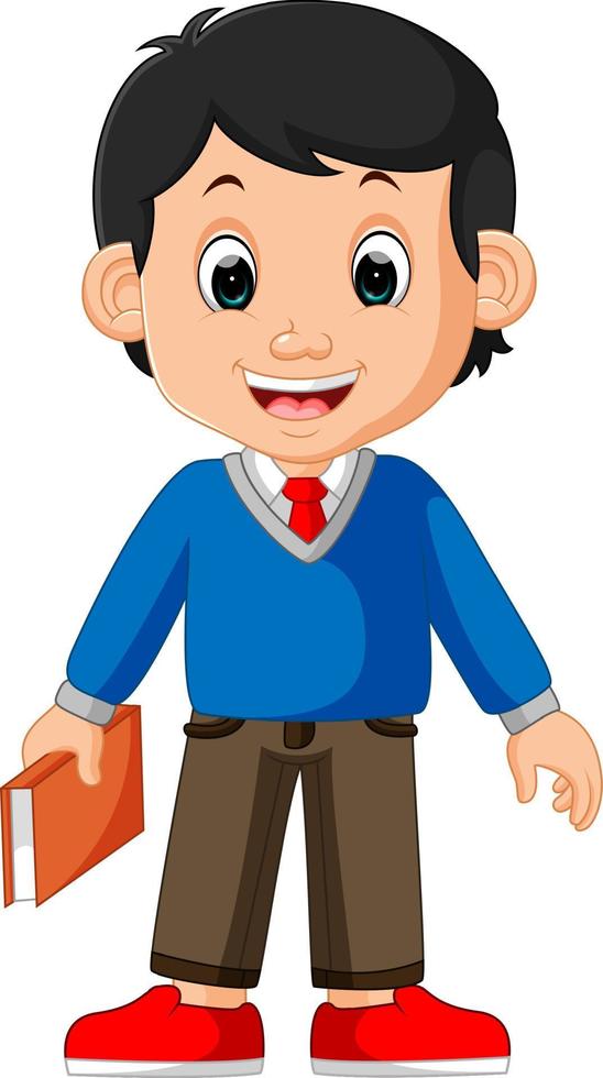 kids boy carrying book cartoon vector