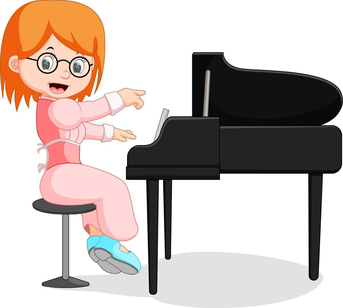 Cute little girl cartoon playing piano vector