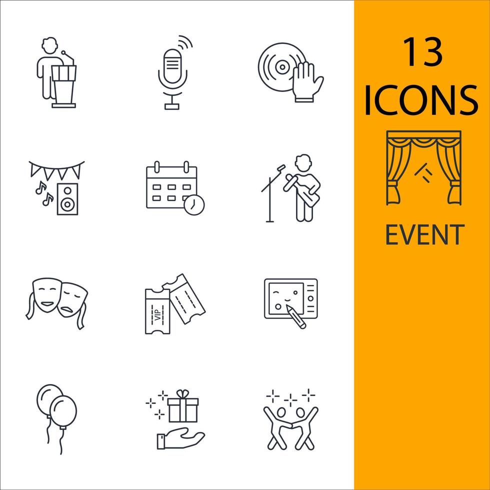 conjunto de iconos de eventos. elementos de vector de símbolo de paquete de evento para web de infografía