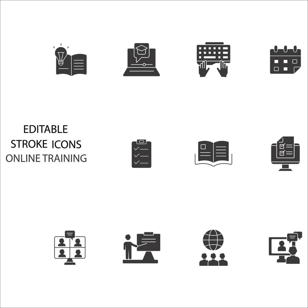 conjunto de iconos de entrenamiento en línea. elementos de vector de símbolo de paquete de capacitación en línea para web de infografía