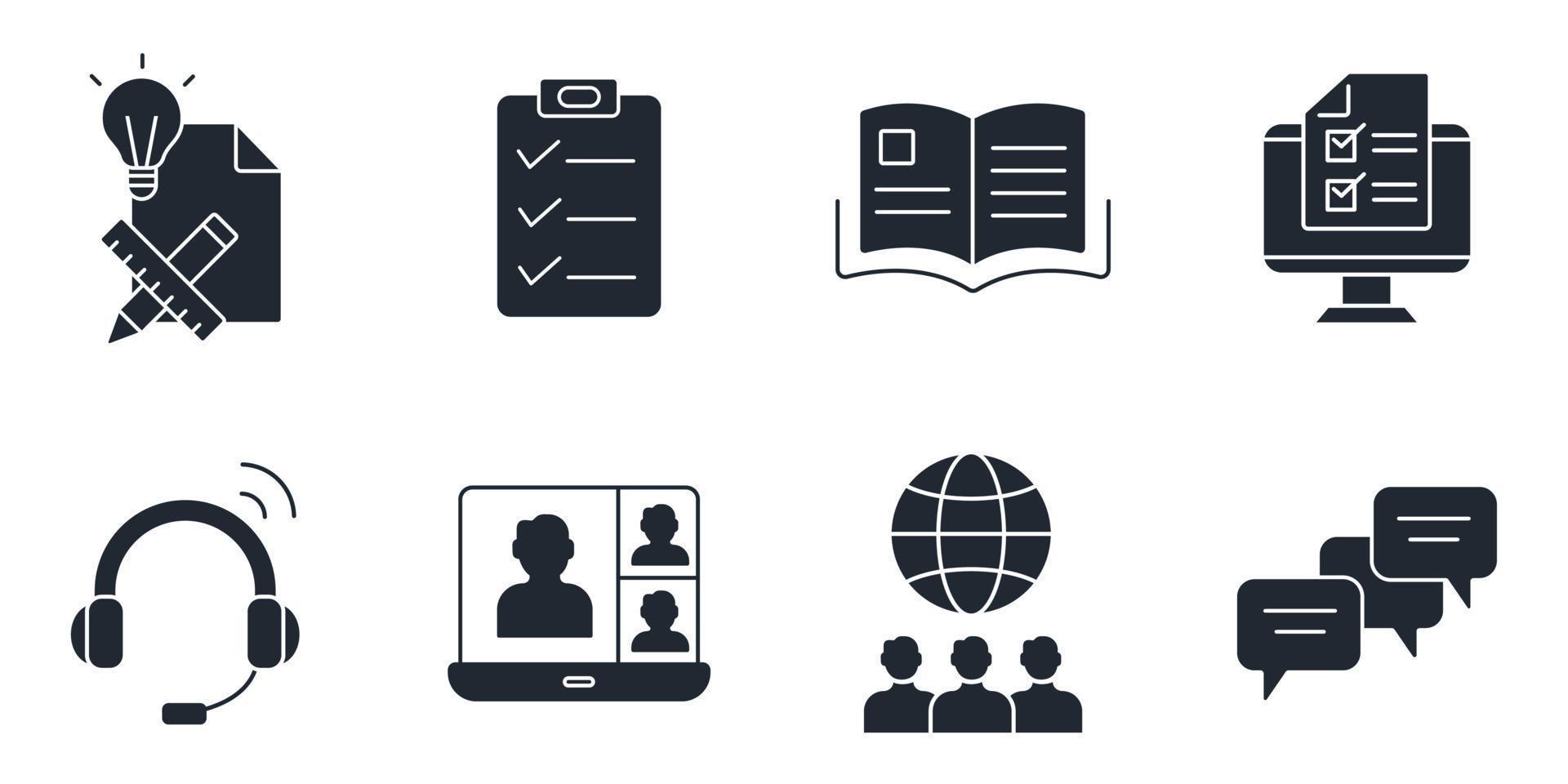 Online training icons set . Online training pack symbol vector elements for infographic web