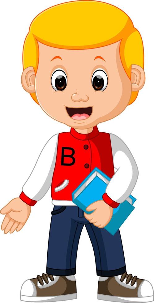 kids boy carrying book cartoon vector