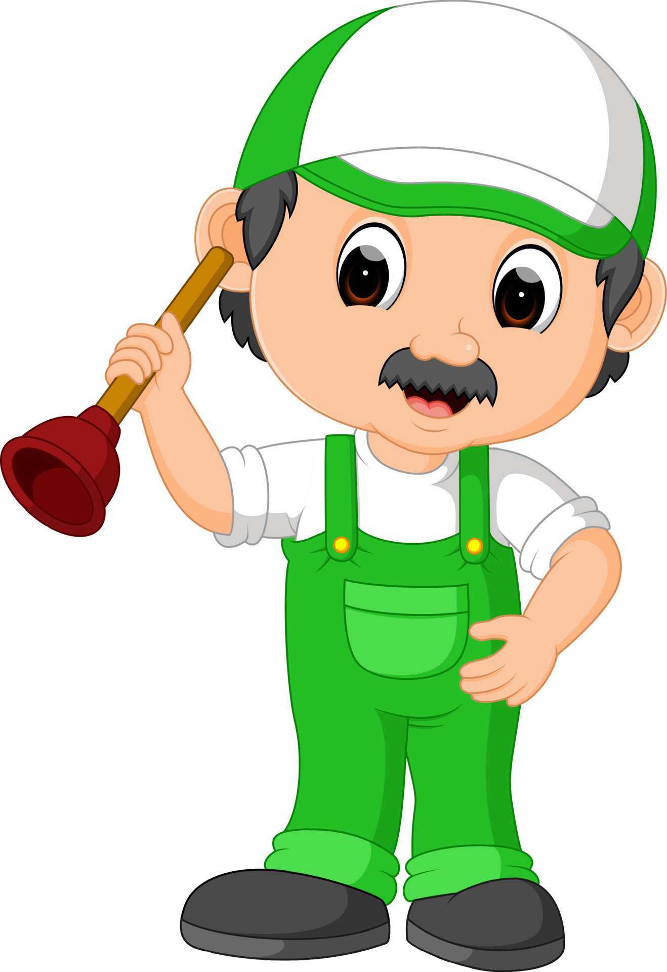 A plumber handyman cartoon character holding a plunger 8022173 Vector Art at Vecteezy A plumber handyman cartoon character holding a plunger 8022173 Vector Art at Vecteezy