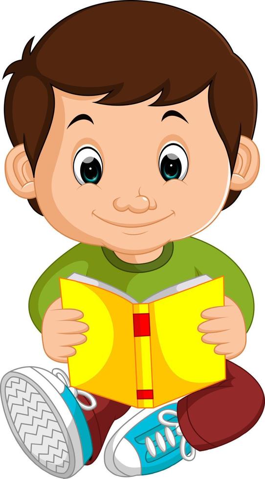 kids boy reading book cartoon vector