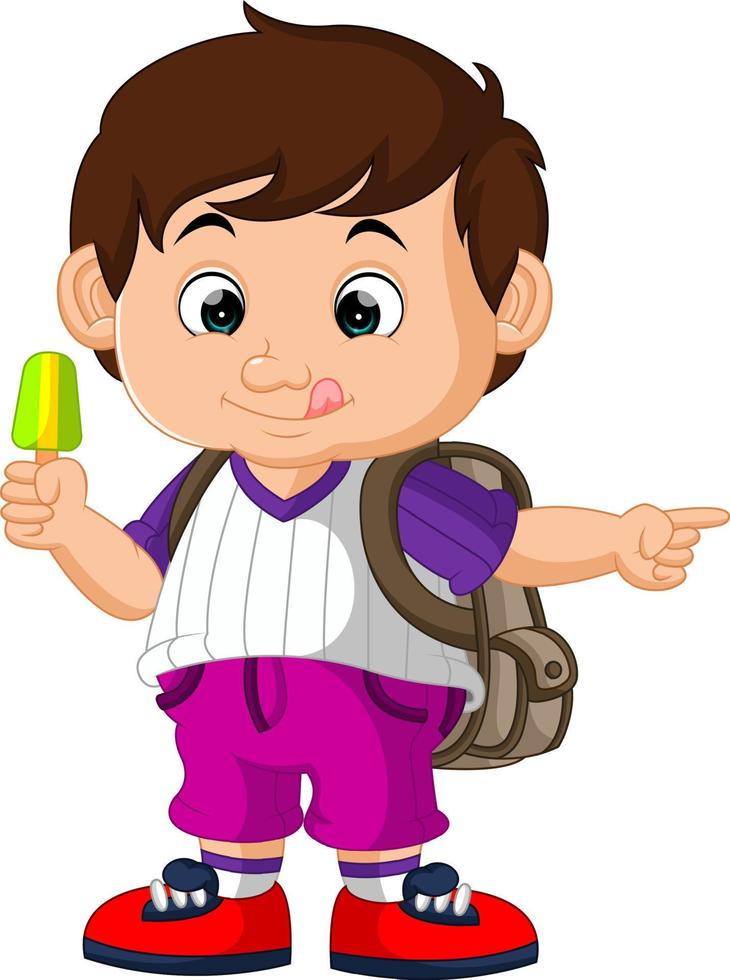 cute boy holding ice cream cartoon vector