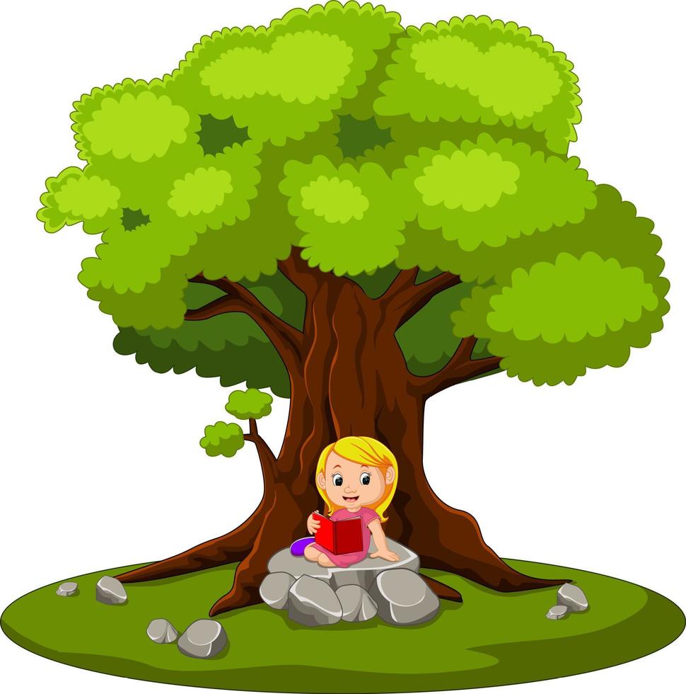girl sitting and reading a book vector