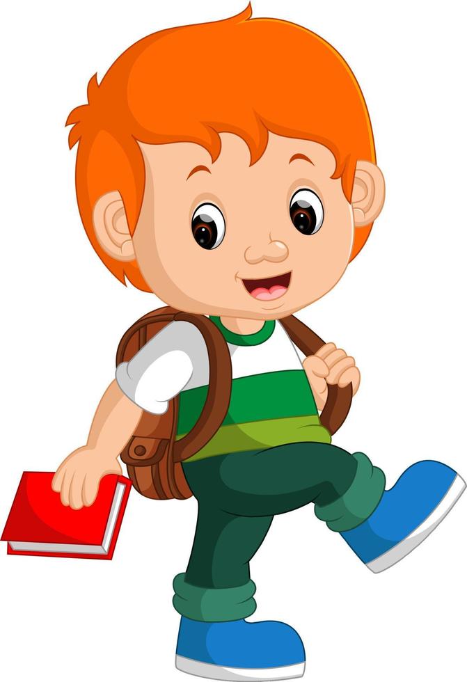 cute boy with backpack cartoon vector