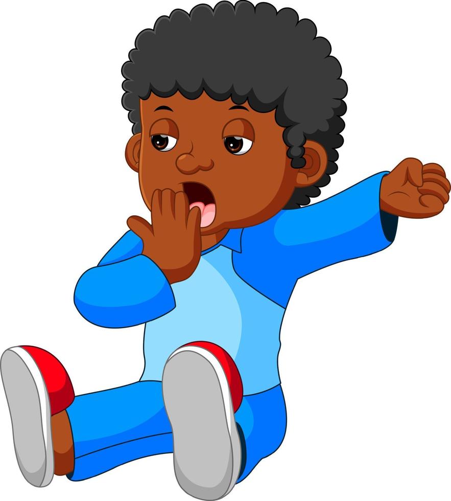 Kid yawning and stretching vector