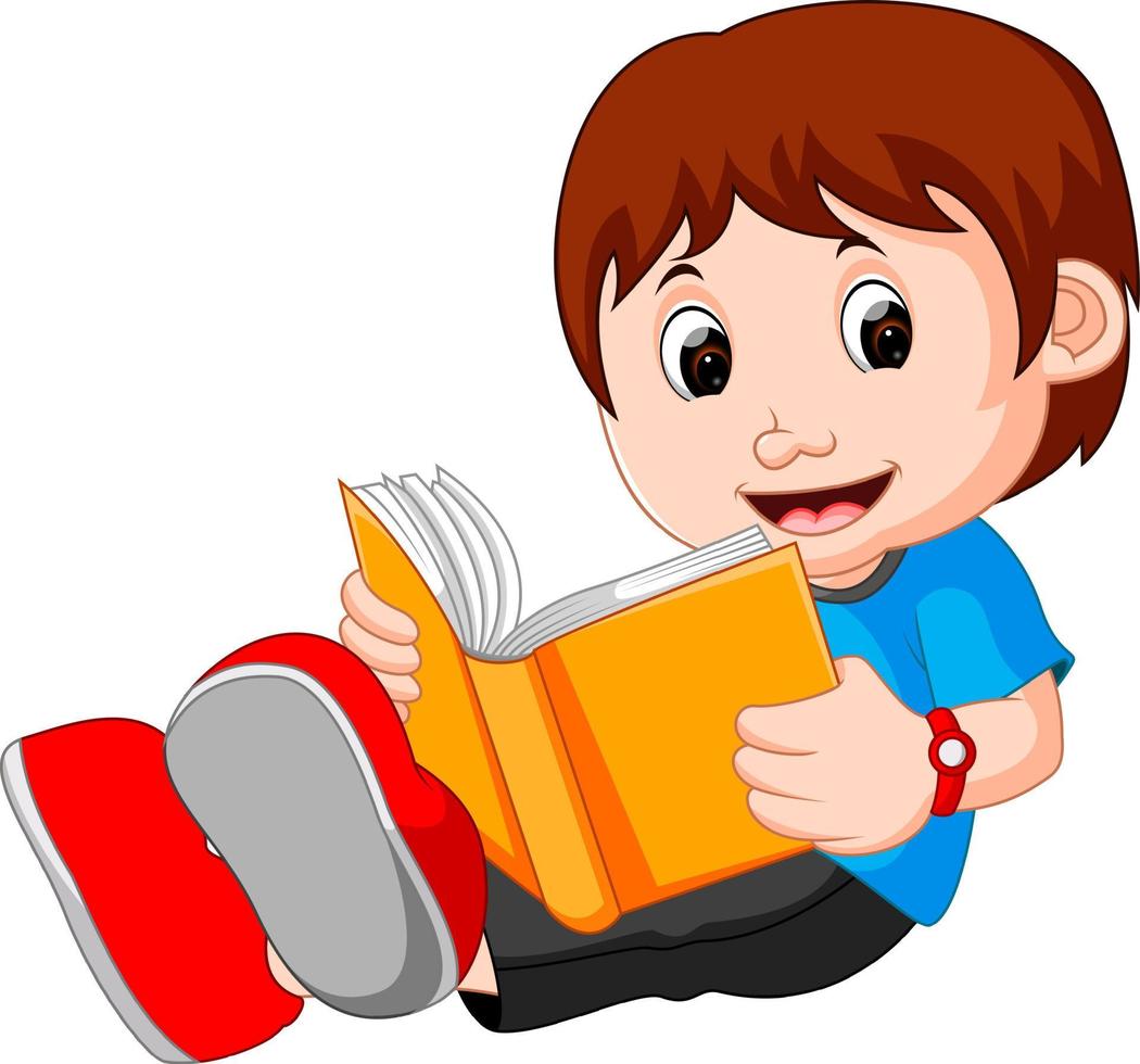 Young boy cartoon reading book vector