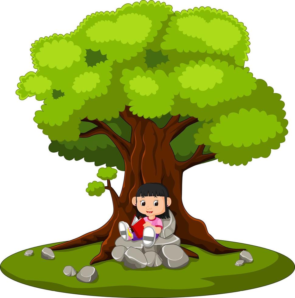 girl sitting and reading a book vector