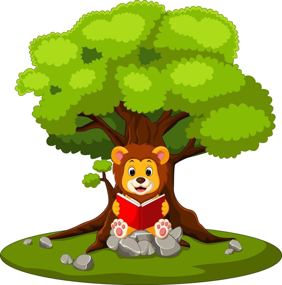 illustration of cartoon lion reading book vector