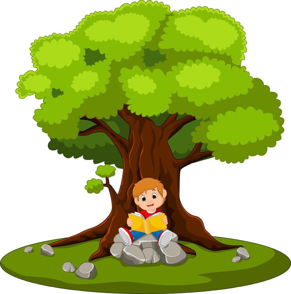 boy sitting and reading a book vector