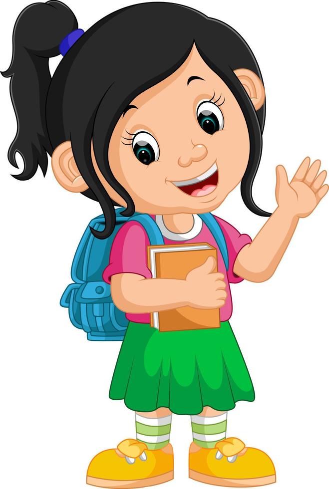 Cute girl go to school cartoon vector