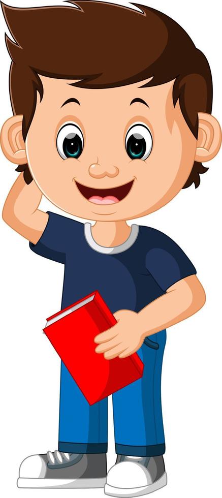 cute boy carrying book cartoon vector