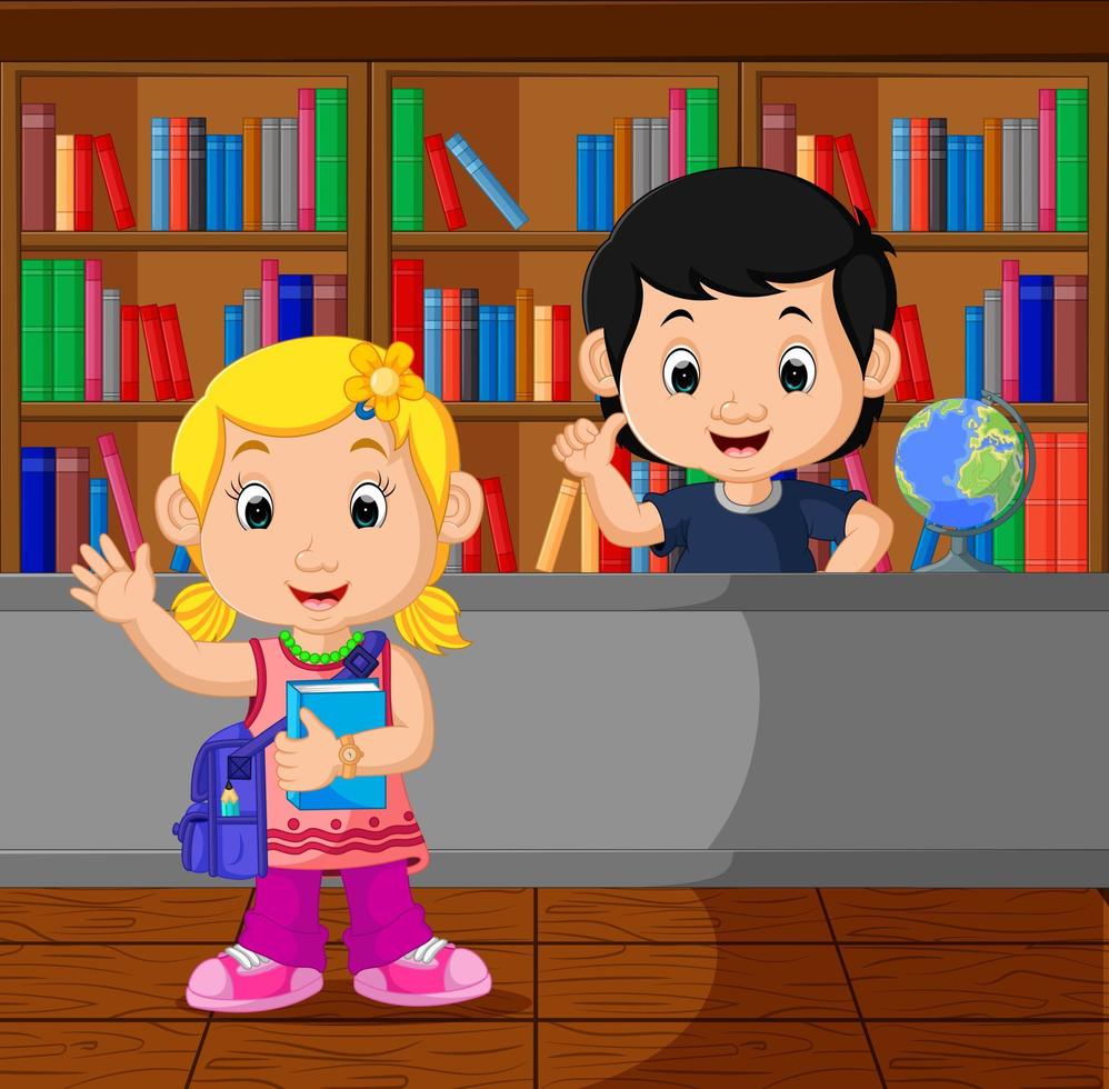 niños en una biblioteca vector