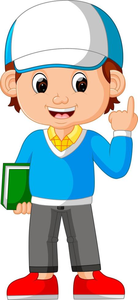 kids boy carrying book cartoon vector