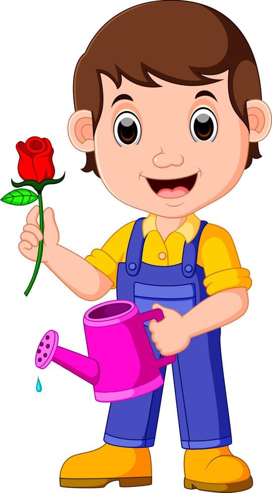 Cartoon gardener with watering can vector