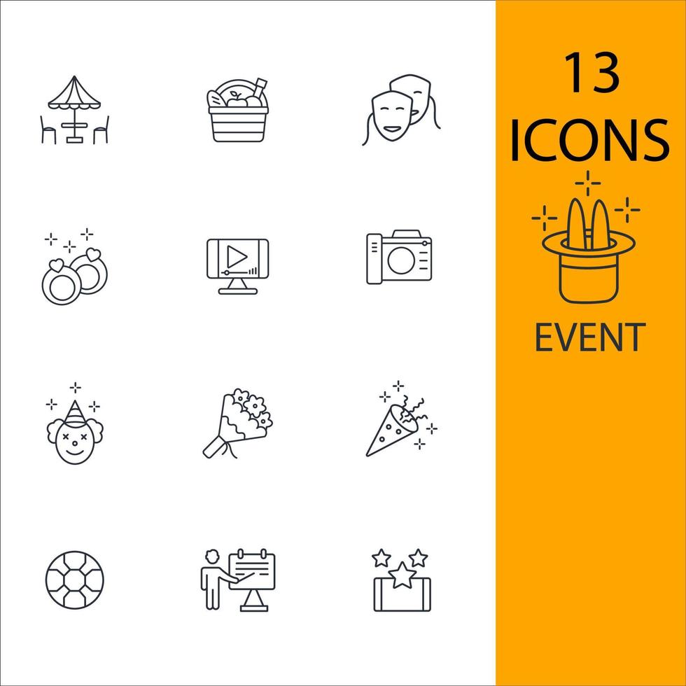 conjunto de iconos de eventos. elementos de vector de símbolo de paquete de evento para web de infografía