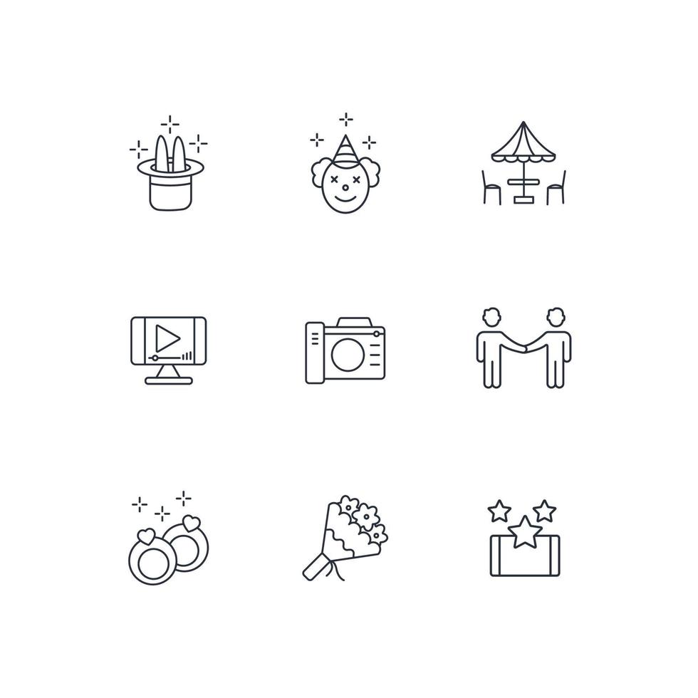 conjunto de iconos de eventos. elementos de vector de símbolo de paquete de evento para web de infografía