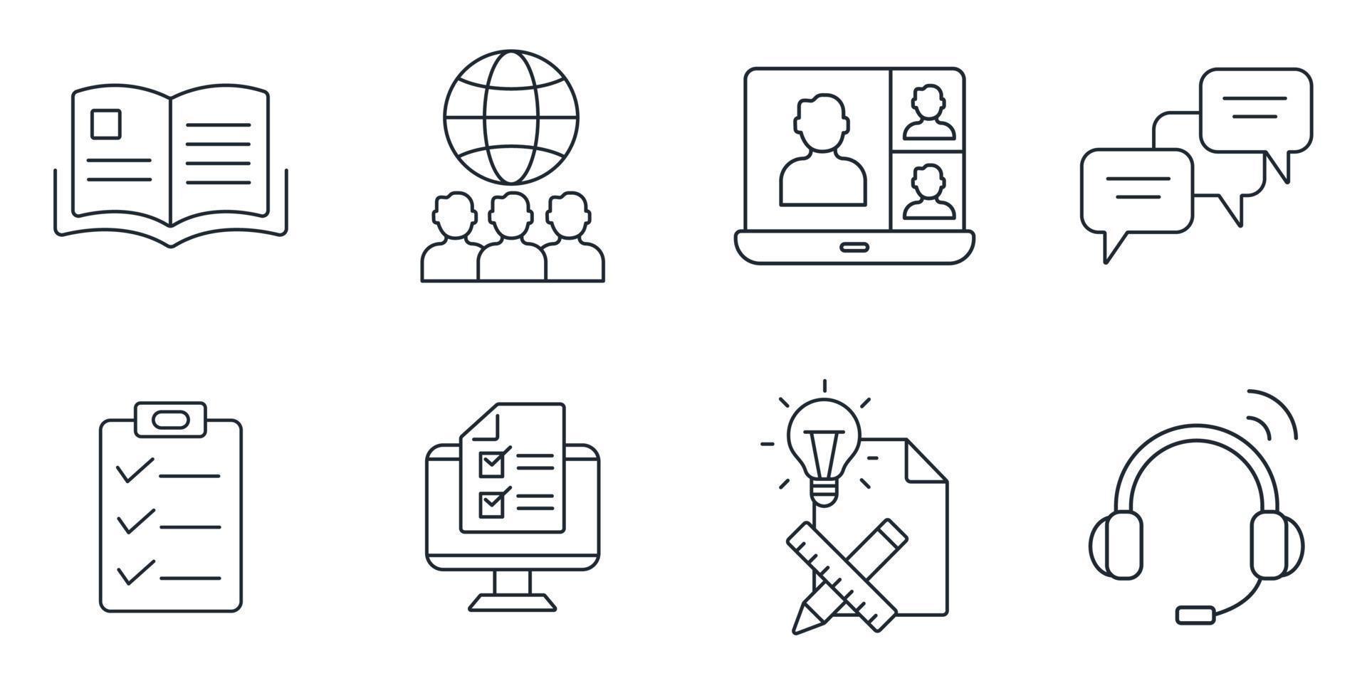 conjunto de iconos de entrenamiento en línea. elementos de vector de símbolo de paquete de capacitación en línea para web de infografía