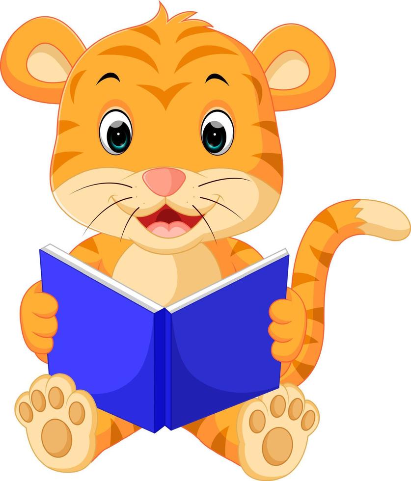 tiger reading book vector