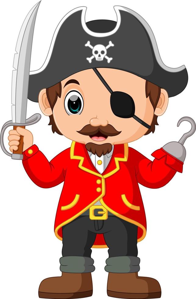 Cartoon captain pirate holding a sword vector