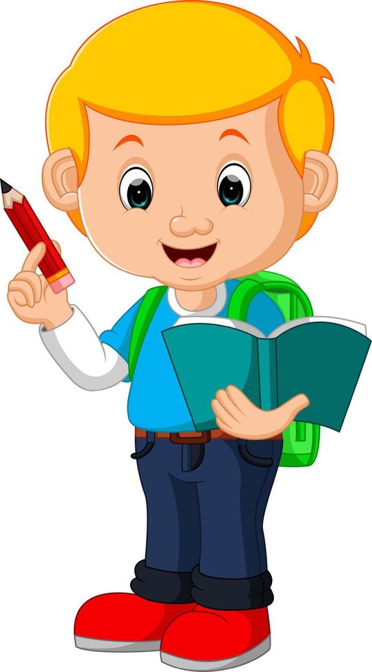 cute boy with backpack cartoon vector