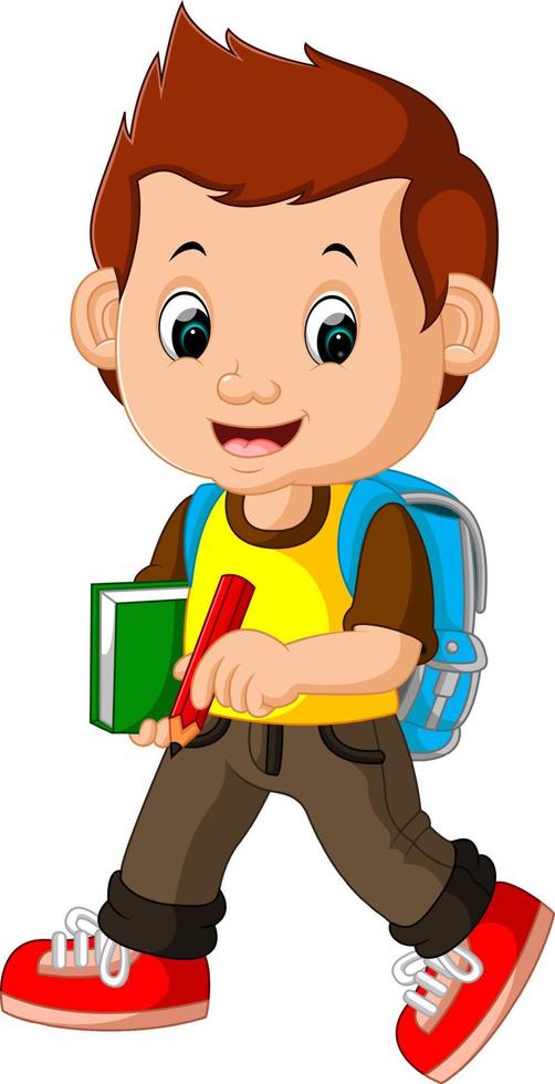 Cute boy go to school vector